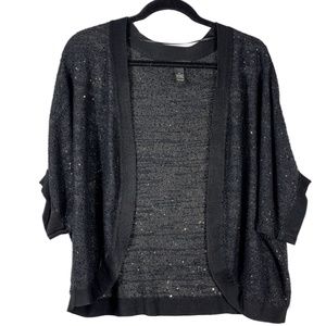 Black Sequin Solid Band Opening And Sleeve Cardigan